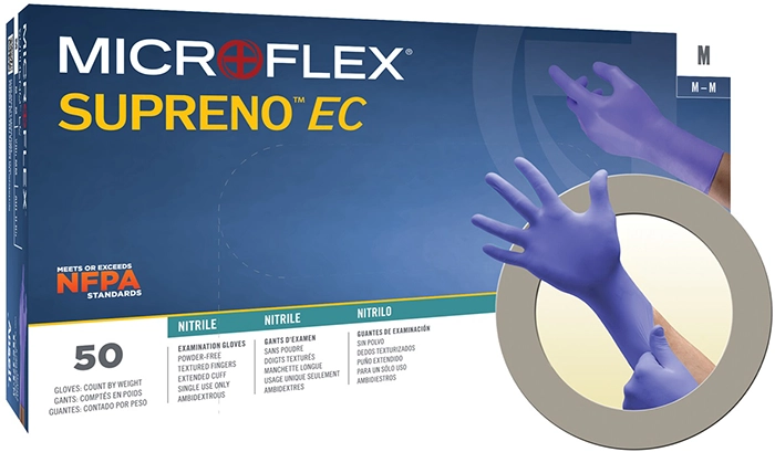 Microflex® Supreno EC Nitrile Gloves, Extended Cuff, Violet Blue, 500/Case - Large. Questions & Answers