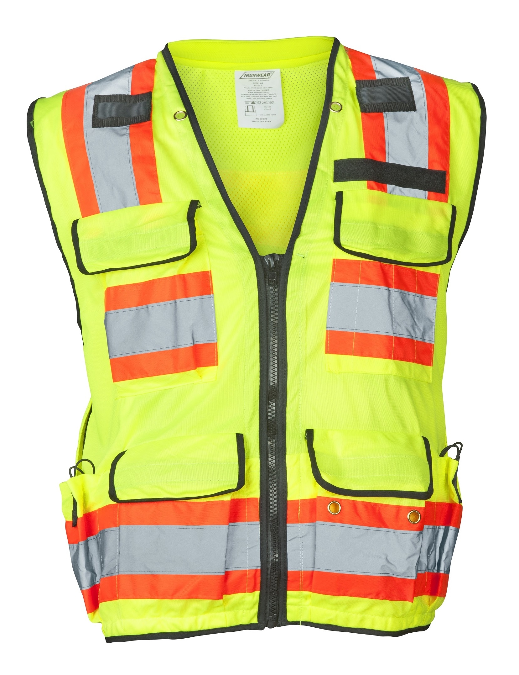 Is the back of the Ironwear safety vest made of mesh or solid material?