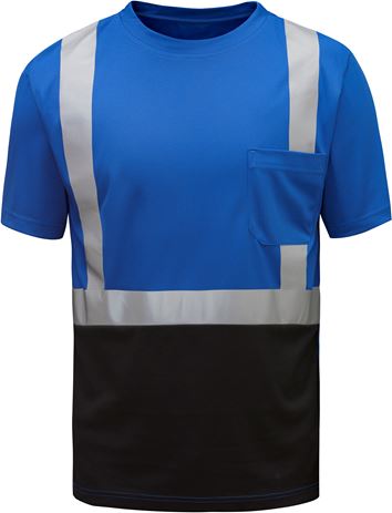 GSS® 5123 Non-ANSI Blue Short Sleeved T-Shirt with Black Bottom and Silver Tape. Questions & Answers