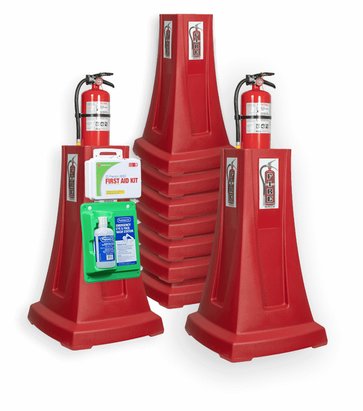 FireMate™ SFMC Red 34" Portable Fire Extinguisher Stand with First Aid Kit, Eyewash Kit & Sign & Rod - Sold Individually. Questions & Answers