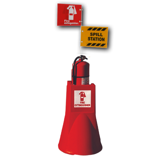 Jobsite Caddy Portable Fire Extinguisher Stand Emergency Response Station with 20 Gallon Spill Kit with Flag and Fire Extinguisher Flag. Questions & Answers