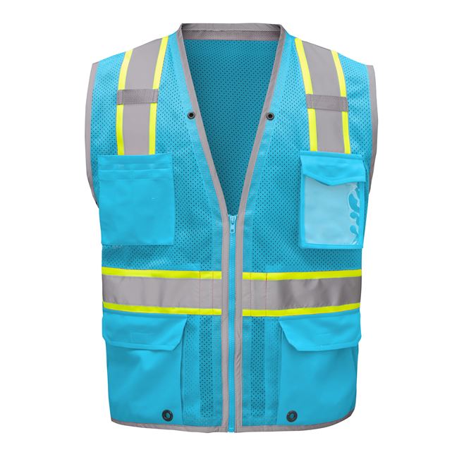 GSS® 1722-4X-5X Sky Blue Enhanced Visibility Hype-Lite Heavy Duty Reflective Safety Vest, 6 Pockets, Non-ANSI - 4X/5X-Large. Questions & Answers